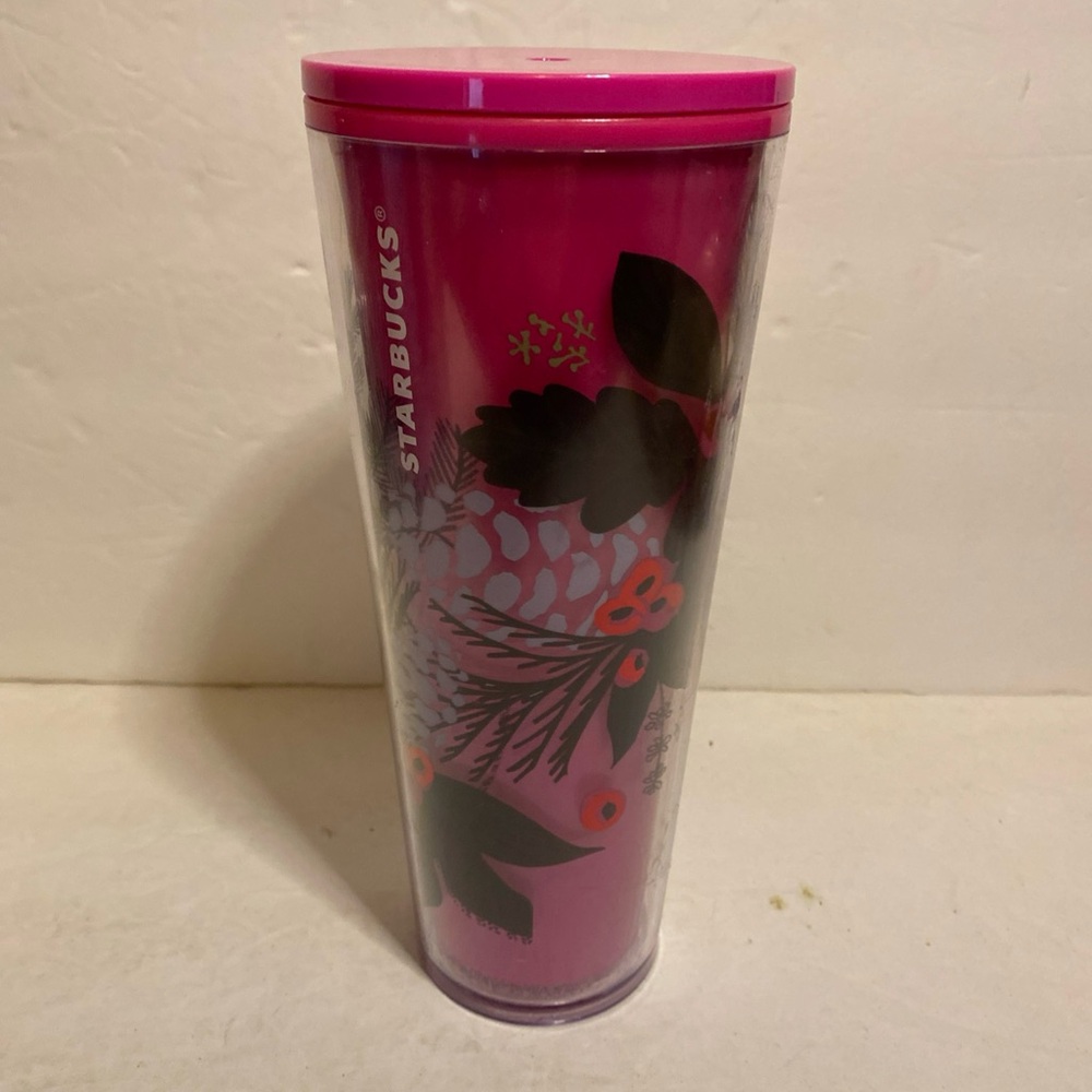 Starbucks Vibrant Pink and Black Holiday Pinecone Tumbler